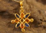 24k gold sapphire pendant//multi stone gold necklace//24k gold sapphire pendant//sapphire gold pendant//artisan gold gem pendant