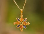 24k gold sapphire pendant//multi stone gold necklace//24k gold sapphire pendant//sapphire gold pendant//artisan gold gem pendant