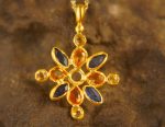24k gold sapphire pendant//multi stone gold necklace//24k gold sapphire pendant//sapphire gold pendant//artisan gold gem pendant