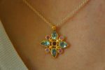 24k gold apatite and sapphire pendant//multi stone gold necklace//24k apatite and sapphire pendant//gold pendant//artisan gem pendant