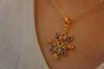 24k gold sapphire pendant//multi stone gold necklace//24k gold sapphire pendant//sapphire gold pendant//artisan gold gem pendant