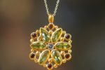 24k gold peridot sapphire pendant//handmade 24k pendant//artisan one of a kind gold pendant//mandala gold pendant//artisan gem pendant//24k