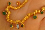 24k gold beaded charm necklace//24k multi stone bracelet//24k gold necklace//charm bracelet with gem stone//gold beaded necklace