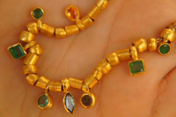 24k gold beaded charm necklace//24k multi stone bracelet//24k gold necklace//charm bracelet with gem stone//gold beaded necklace