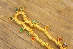 24k gold beaded charm necklace//24k multi stone bracelet//24k gold necklace//charm bracelet with gem stone//gold beaded necklace