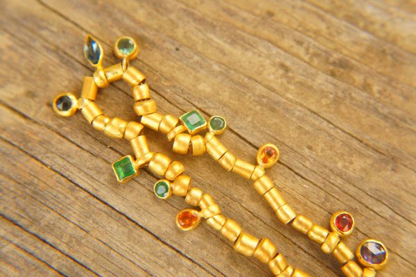 24k gold beaded charm necklace//24k multi stone bracelet//24k gold necklace//charm bracelet with gem stone//gold beaded necklace