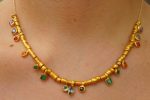 24k gold beaded charm necklace//24k multi stone bracelet//24k gold necklace//charm bracelet with gem stone//gold beaded necklace