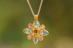 24k gold apatite and sapphire pendant//multi stone gold necklace//24k apatite and sapphire pendant//gold pendant//artisan gem pendant