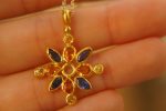 24k gold sapphire pendant//multi stone gold necklace//24k gold sapphire pendant//sapphire gold pendant//artisan gold gem pendant