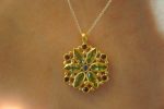 24k gold peridot sapphire pendant//handmade 24k pendant//artisan one of a kind gold pendant//mandala gold pendant//artisan gem pendant//24k