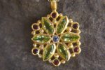 24k gold peridot sapphire pendant//handmade 24k pendant//artisan one of a kind gold pendant//mandala gold pendant//artisan gem pendant//24k