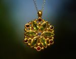 24k gold peridot sapphire pendant//handmade 24k pendant//artisan one of a kind gold pendant//mandala gold pendant//artisan gem pendant//24k