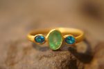 24k emerald and neon blue topaz ring//artisan emerald topaz ring//emerald 24k ring//24k gold ring//24k gold emerald ring//gold emerald topaz