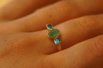 24k emerald and neon blue topaz ring//artisan emerald topaz ring//emerald 24k ring//24k gold ring//24k gold emerald ring//gold emerald topaz