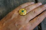 24k emerald and blue sapphire ring//artisan AA emerald ring//24k gold ring//24k gold sapphire ring//artisan 24k gold ring