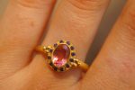 24k gold pink tourmaline and blue sapphire ring//multi stone gold ring//tourmaline gold ring//tourmaline and sapphire ring