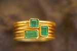 22k gold emerald stacking ring//gold emerald ring//artisan stacking ring//24k emerald ring//handmade one of a kind//boho engagement ring