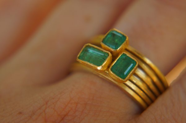 22k gold emerald stacking ring//gold emerald ring//artisan stacking ring//24k emerald ring//handmade one of a kind//boho engagement ring