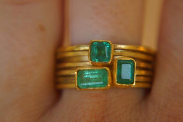 22k gold emerald stacking ring//gold emerald ring//artisan stacking ring//24k emerald ring//handmade one of a kind//boho engagement ring