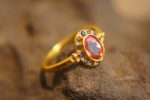 24k gold pink tourmaline and blue sapphire ring//multi stone gold ring//tourmaline gold ring//tourmaline and sapphire ring