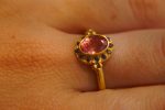 24k gold pink tourmaline and blue sapphire ring//multi stone gold ring//tourmaline gold ring//tourmaline and sapphire ring
