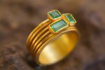 22k gold emerald stacking ring//gold emerald ring//artisan stacking ring//24k emerald ring//handmade one of a kind//boho engagement ring