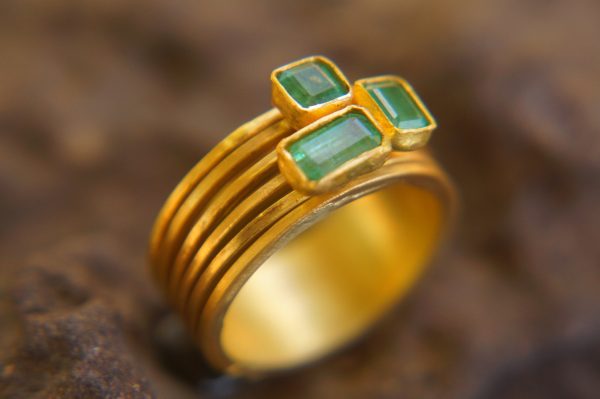 22k gold emerald stacking ring//gold emerald ring//artisan stacking ring//24k emerald ring//handmade one of a kind//boho engagement ring