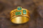 22k gold emerald stacking ring//gold emerald ring//artisan stacking ring//24k emerald ring//handmade one of a kind//boho engagement ring