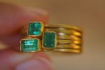 22k gold emerald stacking ring//gold emerald ring//artisan stacking ring//24k emerald ring//handmade one of a kind//boho engagement ring