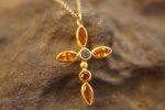 24k gold sapphire cross charm//24k sapphire cross pendant//gold artisan cross//sapphire gold cross pendant//handmade gold cross//24k cross