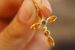 24k gold sapphire cross charm//24k sapphire cross pendant//gold artisan cross//sapphire gold cross pendant//handmade gold cross//24k cross