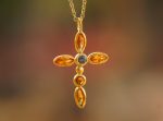 24k gold sapphire cross charm//24k sapphire cross pendant//gold artisan cross//sapphire gold cross pendant//handmade gold cross//24k cross
