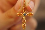 24k gold sapphire cross charm//24k sapphire cross pendant//gold artisan cross//sapphire gold cross pendant//handmade gold cross//24k cross