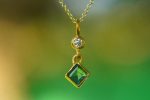 24k gold blue tourmaline and moissanite pendant//square blue tourmaline pendant//moissanite gold necklace//artisan tourmaline pendant