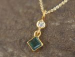 24k gold blue tourmaline and moissanite pendant//square blue tourmaline pendant//moissanite gold necklace//artisan tourmaline pendant