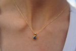 24k gold blue tourmaline and diamond pendant//pear blue tourmaline pendant//diamond gold necklace//artisan tourmaline pendant