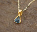 24k gold blue tourmaline and diamond pendant//pear blue tourmaline pendant//diamond gold necklace//artisan tourmaline pendant