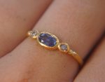 blue sapphire ring, gold sapphire ring, 24k gold ring, unique engagement ring, rough diamond ring, gold ring, gold sapphire with 2 diamonds