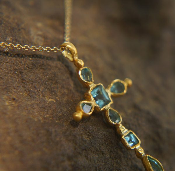 24k gold topaz cross charm//24k topaz cross pendant//gold artisan cross//topaz gold cross pendant//handmade gold cross//24k cross