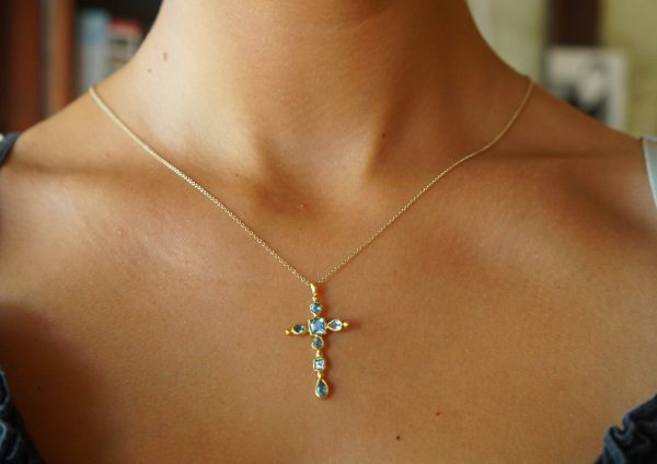 24k gold topaz cross charm//24k topaz cross pendant//gold artisan cross//topaz gold cross pendant//handmade gold cross//24k cross