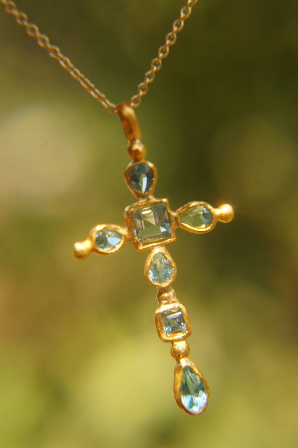 24k gold topaz cross charm//24k topaz cross pendant//gold artisan cross//topaz gold cross pendant//handmade gold cross//24k cross