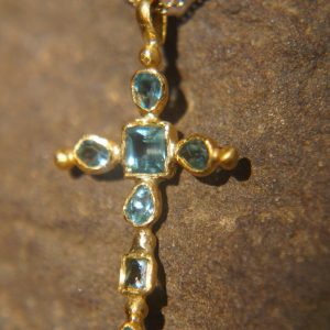 24k gold topaz cross charm//24k topaz cross pendant//gold artisan cross//topaz gold cross pendant//handmade gold cross//24k cross