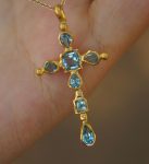 24k gold topaz cross charm//24k topaz cross pendant//gold artisan cross//topaz gold cross pendant//handmade gold cross//24k cross
