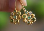 solid gold dangle earrings//blue green gem Earrings//24k Gold Dangle & Drop Earrings//gold tourmaline earrings//24k gold earrings//24k gold