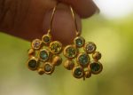 solid gold dangle earrings//blue green gem Earrings//24k Gold Dangle & Drop Earrings//gold tourmaline earrings//24k gold earrings//24k gold