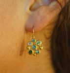 solid gold dangle earrings//blue green gem Earrings//24k Gold Dangle & Drop Earrings//gold tourmaline earrings//24k gold earrings//24k gold