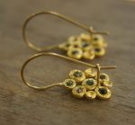 solid gold dangle earrings//blue green gem Earrings//24k Gold Dangle & Drop Earrings//gold tourmaline earrings//24k gold earrings//24k gold