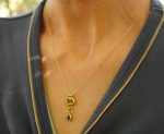 solid 24k gold pendant//gold sapphire and tourmaline charm//gemstone pendant//green tourmaline and blue sapphire pendant//24k gold pendant