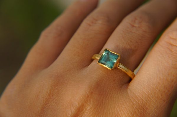 24k gold blue tourmaline ring//gold tourmaline ring//24k tourmaline jewelry//unique tourmaline engagement ring//artisan tourmaline ring