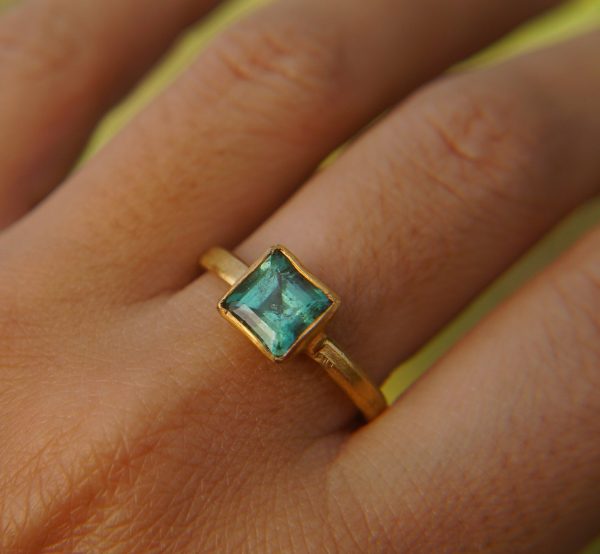 24k gold blue tourmaline ring//gold tourmaline ring//24k tourmaline jewelry//unique tourmaline engagement ring//artisan tourmaline ring